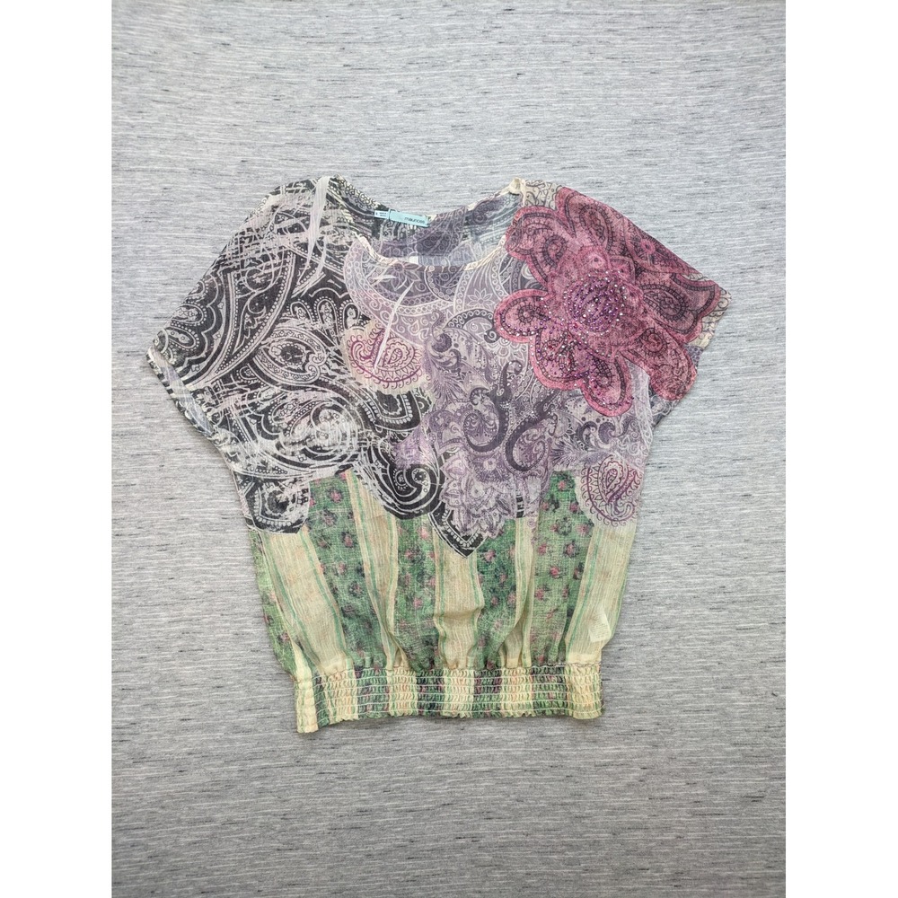 Maurices Blouse Sheer Paisley Embellished‎ SMALL Fairy y2k Grunge Indiesleaze